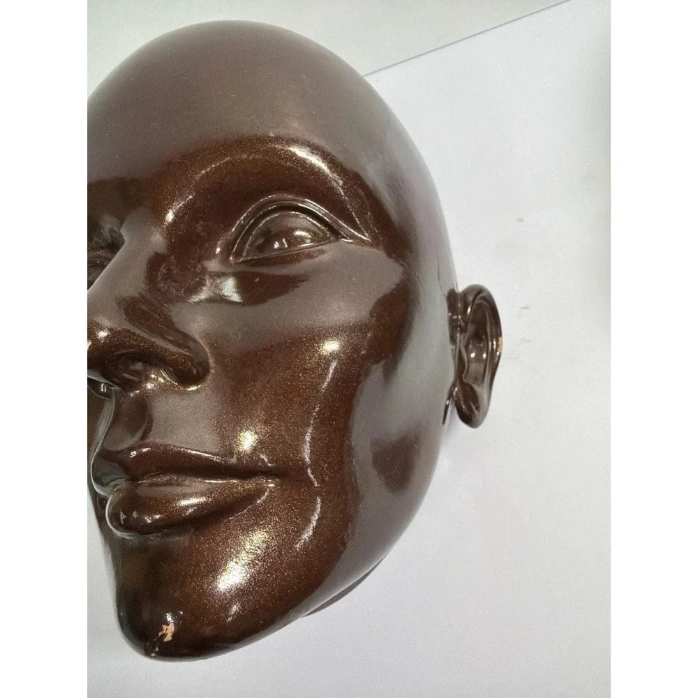 Vintage Female Face Wall Hanging Mask Decor Brown Glaze set of 2
